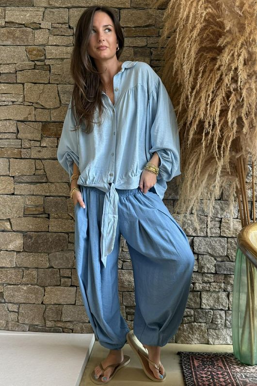 Basso Tie Smock Blouse Baby Blue